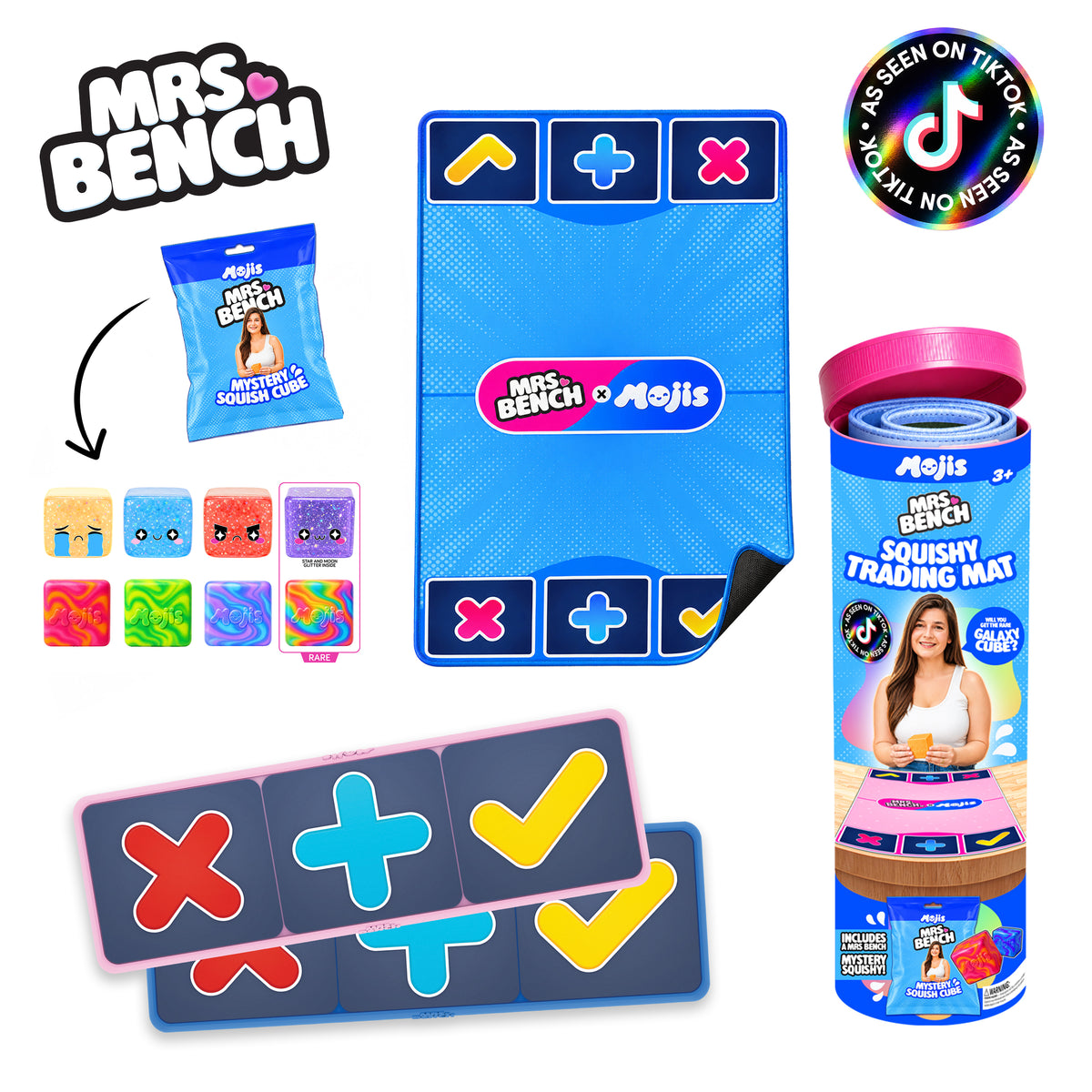 Mrs.Bench MOJIS Official Squishy & Fidget Trading Mat Combo with Mystery Squishy & Clicker