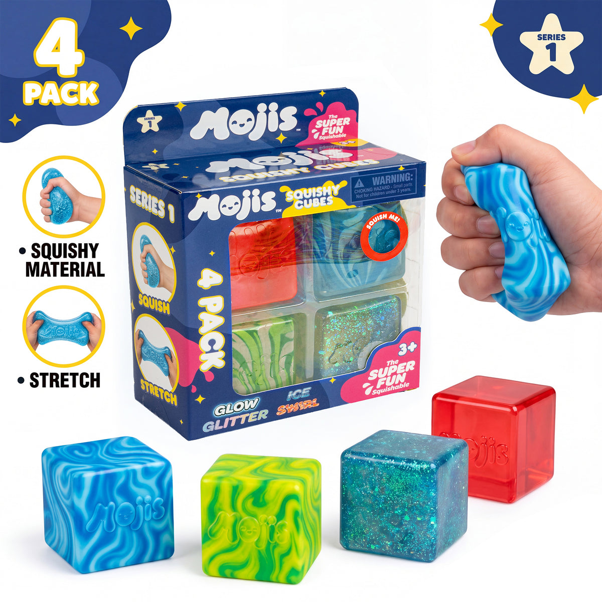 4Pk Mojis Glitter Ice Swirls Glow Squishes