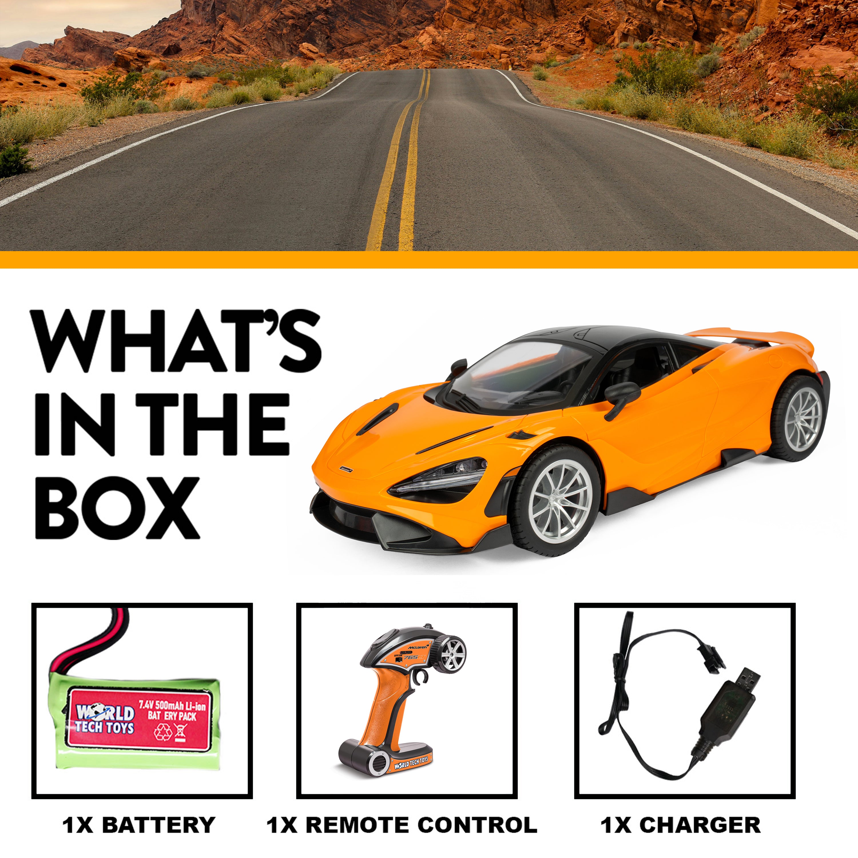 1:10 McLaren 765LT 2.4Ghz RC Car with Rechargeable Battery