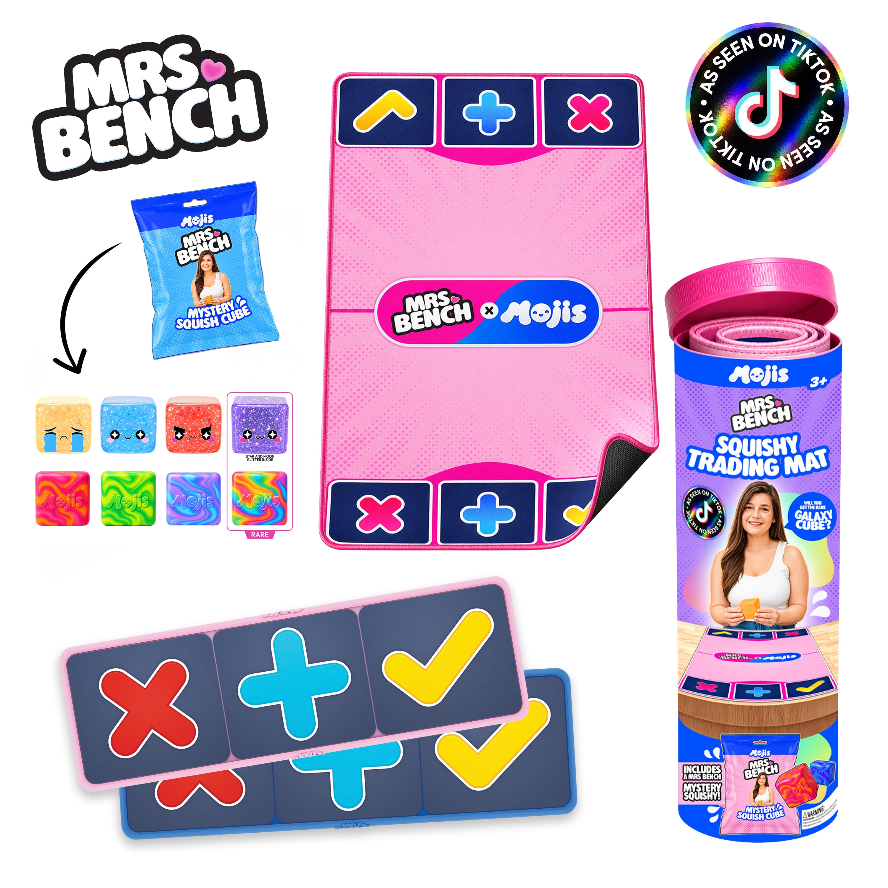 Mrs.Bench MOJIS Official Squishy & Fidget Trading Mat Combo with Mystery Squishy & Clicker